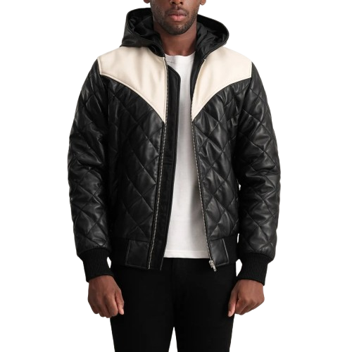 Norman Black Hooded Bomber Leather Puffer Jacket